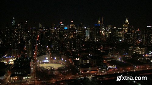 Nyc nighttime cityscape aerial