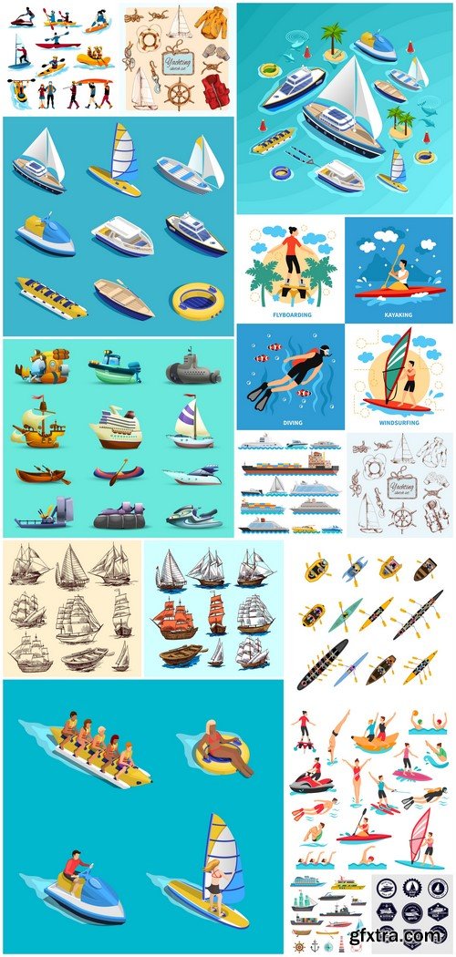 Ships yachts and boats icons vector illustration 15X EPS