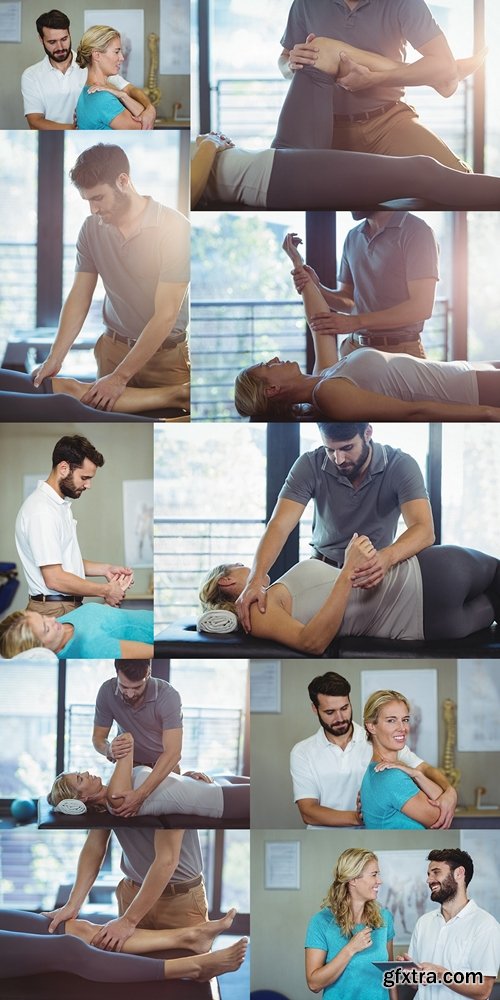 Physiotherapist giving knee therapy to a woman 2