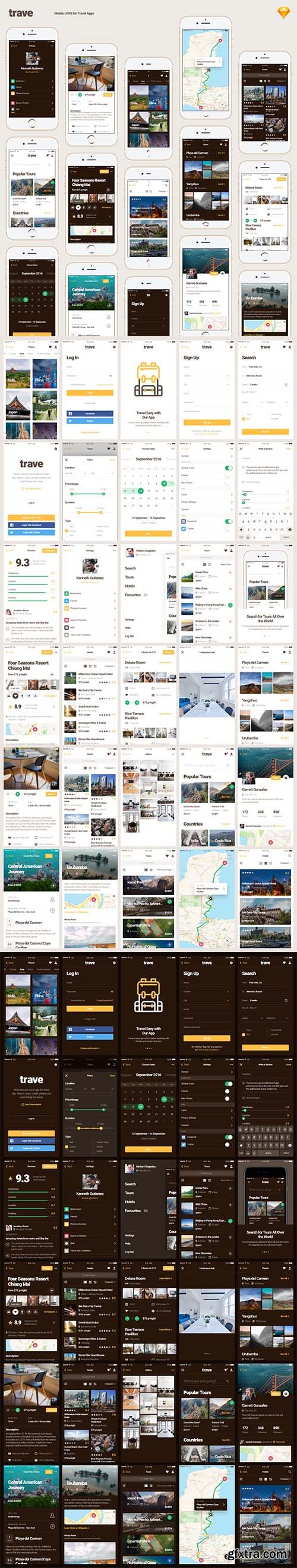 Trave UI Kit - 30 Mobile Screens for Travel Apps