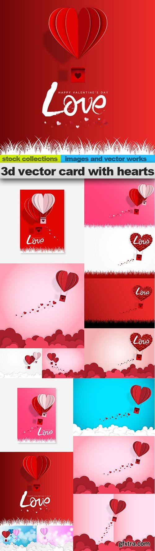 3d vector card with hearts, 15 x EPS