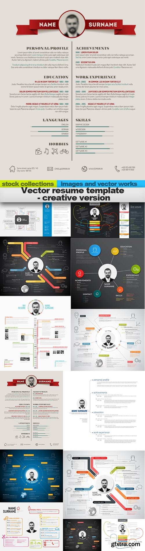 Vector resume template - creative version, 15 x EPS