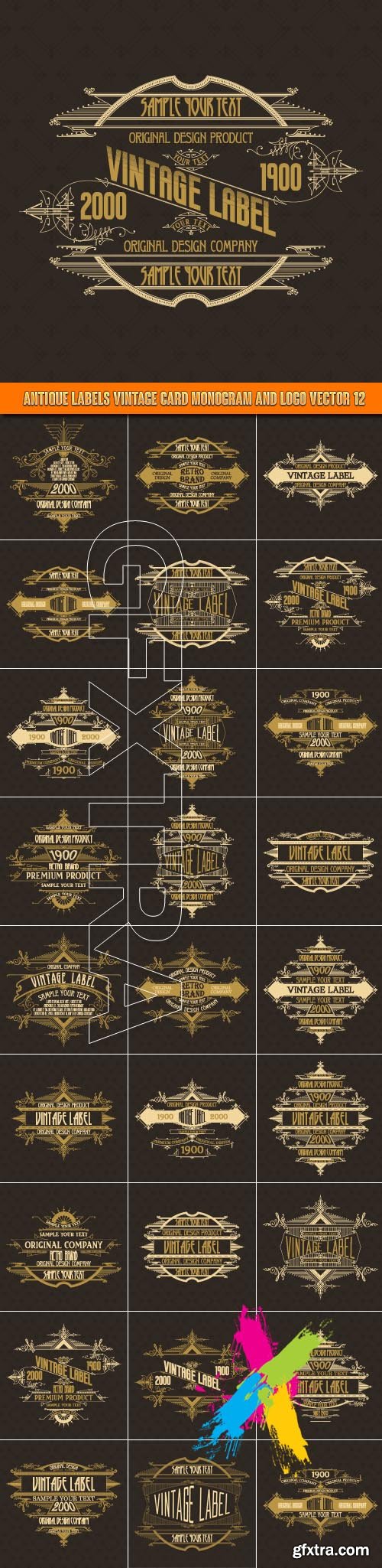 Antique labels vintage card monogram and logo vector 12