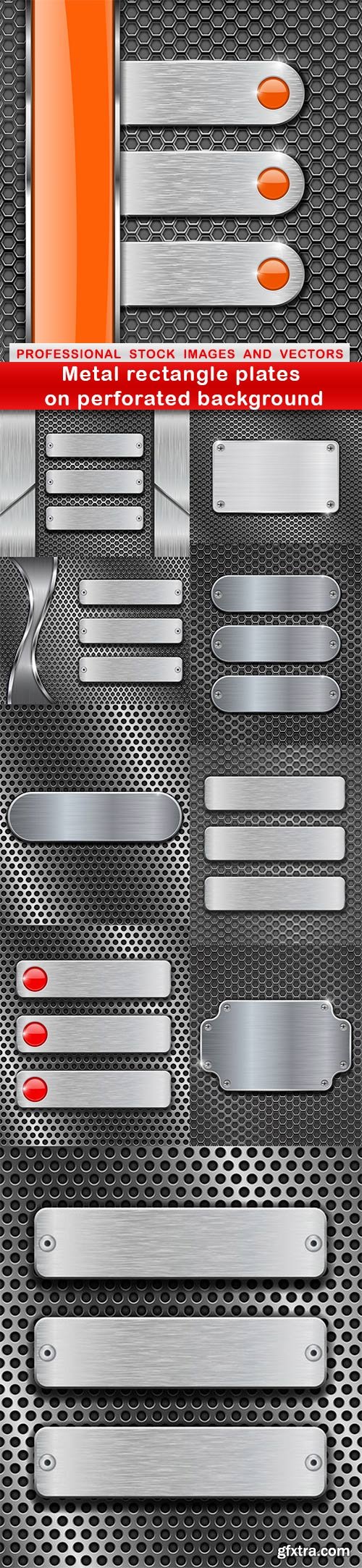 Metal rectangle plates on perforated background - 10 EPS