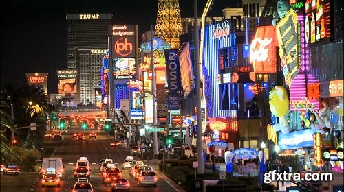 Traffic and neon signs on the vegas strip