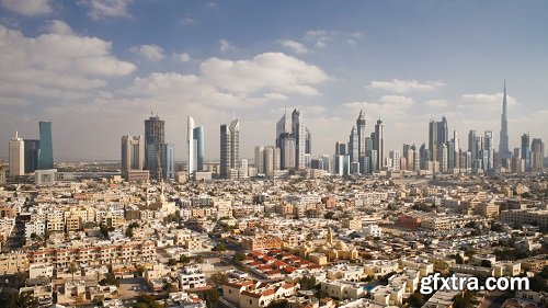 United arab emirates dubai elevated view of the new dubai skyline of modern