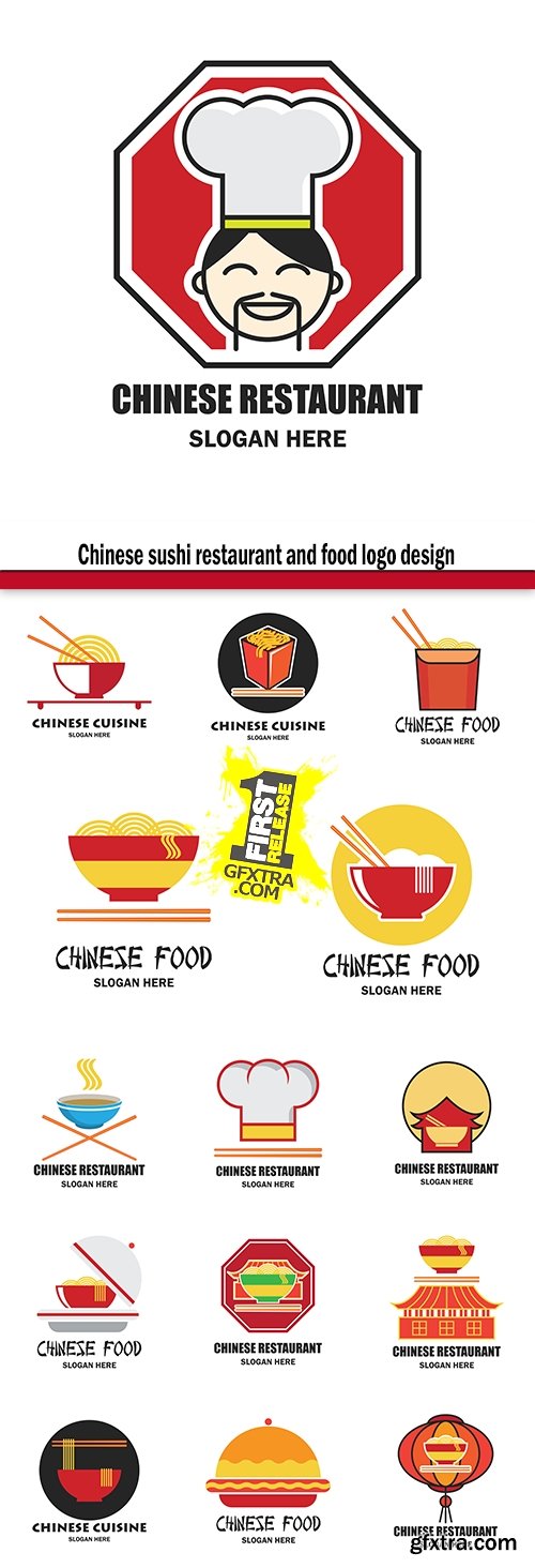 Chinese sushi restaurant and food logo design