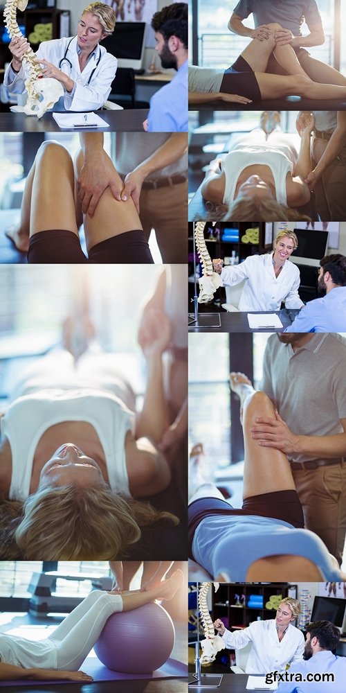 Physiotherapist giving knee therapy to a woman 3