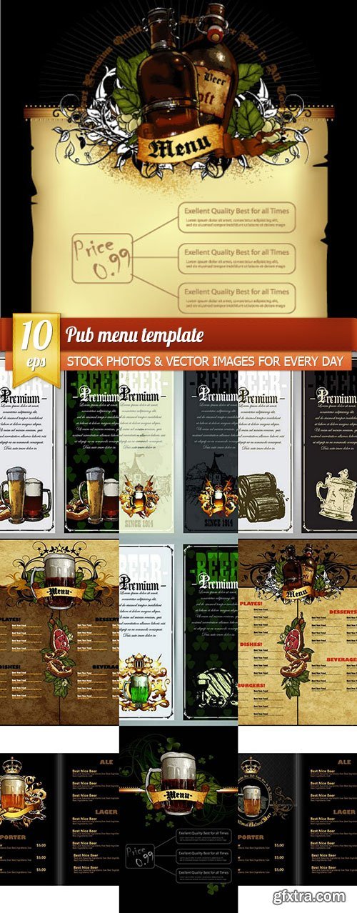 Pub menu template, 10 x EPS