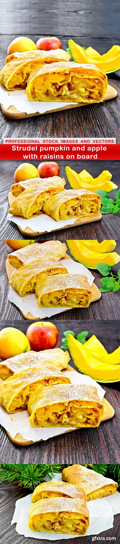 Strudel pumpkin and apple with raisins on board - 5 UHQ JPEG