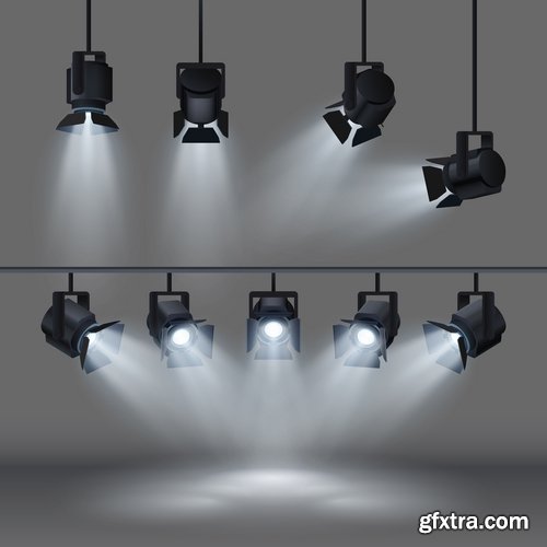 Collection podium scene with light effect decoration lights searchlight 25 EPS