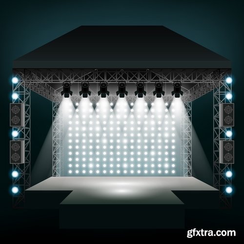 Collection podium scene with light effect decoration lights searchlight 25 EPS