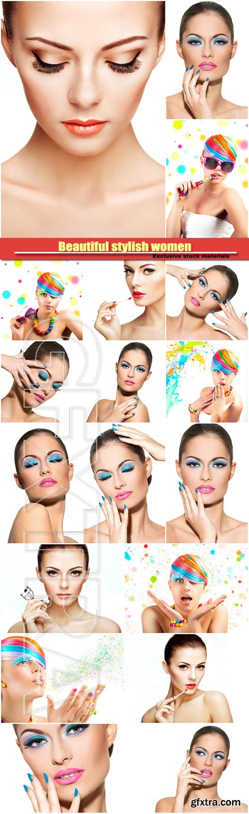 Beautiful stylish women, fashionable bright makeup