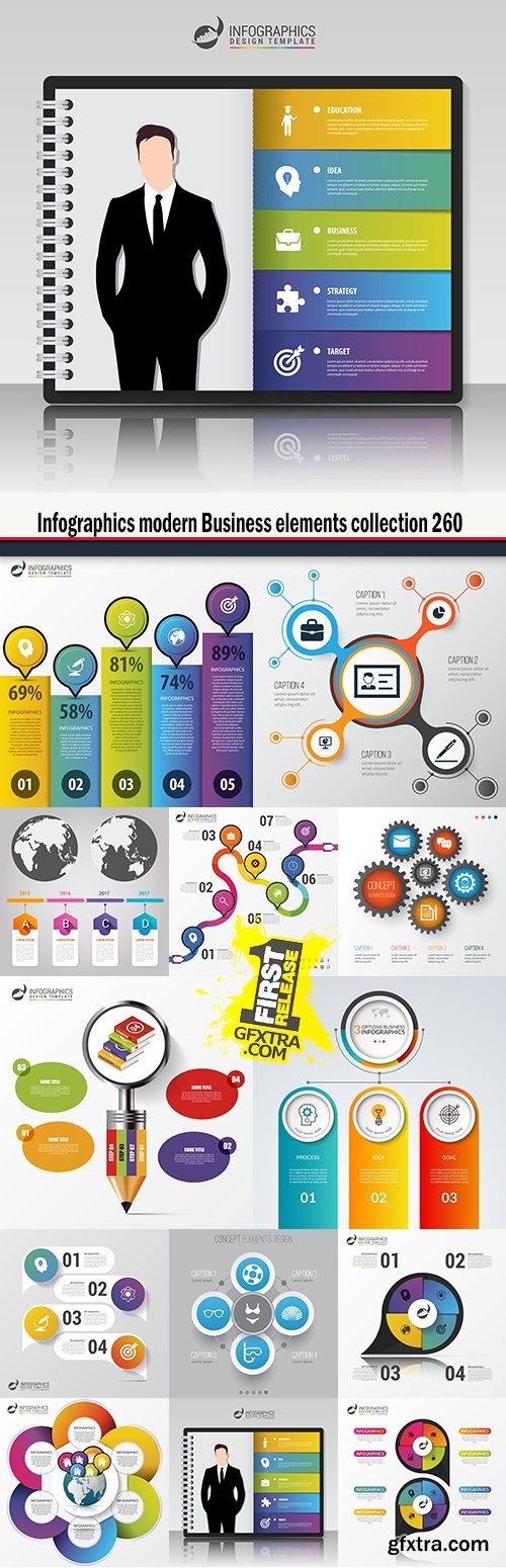 Infographics modern Business elements collection 260