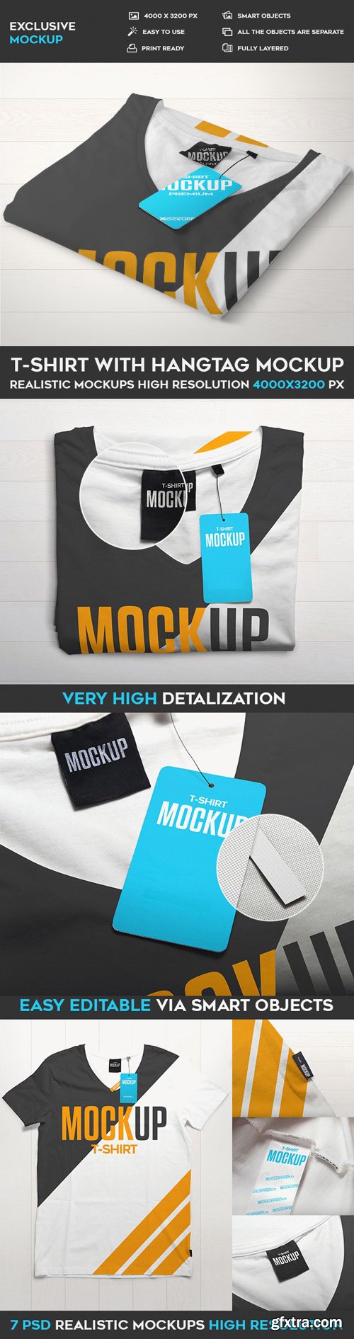 T-Shirt with Hangtag - 7 PSD Mockups