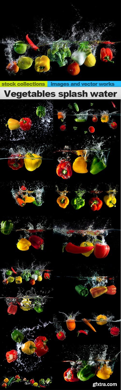 Vegetables splash water, 15 x UHQ JPEG