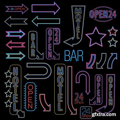 Collection neon signboard bar restaurant store advertising signpost 2-24 EPS