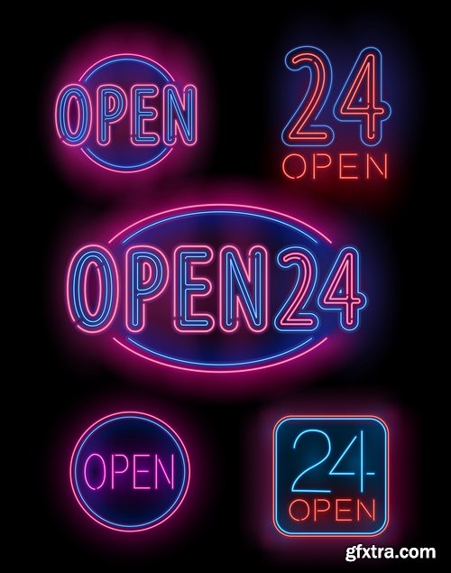 Collection neon signboard bar restaurant store advertising signpost 2-24 EPS