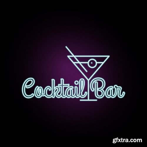 Collection neon signboard bar restaurant store advertising signpost 2-24 EPS