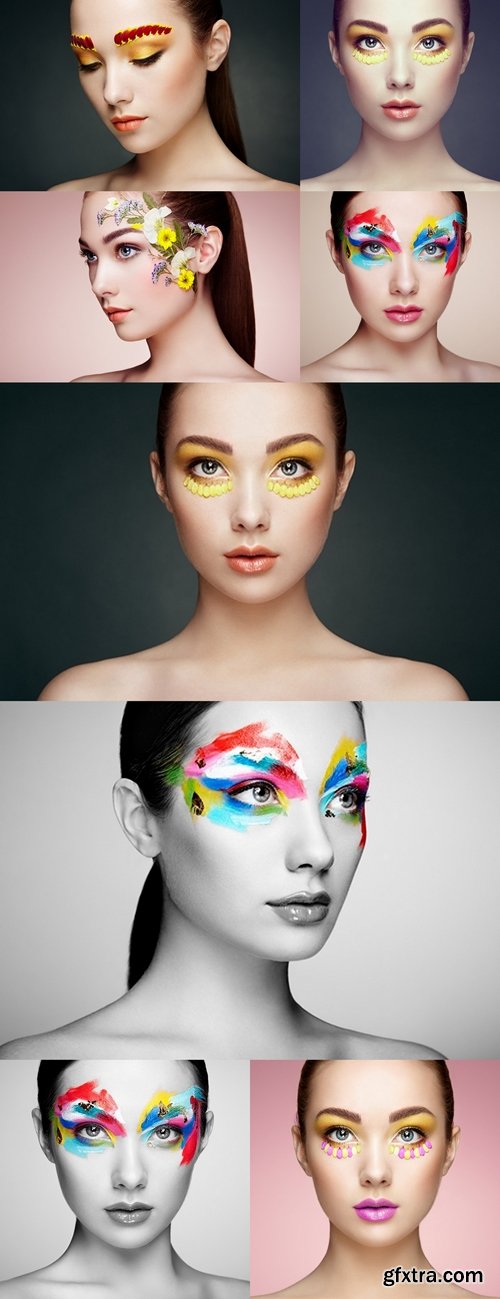 Eye makeup girl with a flowers. Spring makeup. Beauty fashion. Eyelashes. Cosmetic Eyeshadow. Make-up detail. Creative woman holiday make-up 2