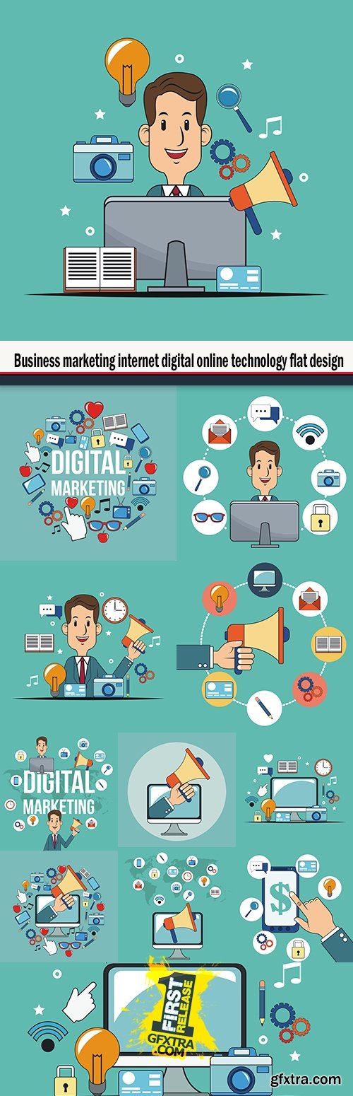 Business marketing internet digital online technology flat design