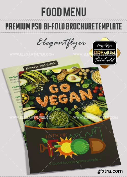 Vegan Menu V1 Premium Bi-Fold PSD Brochure Template Food Menu