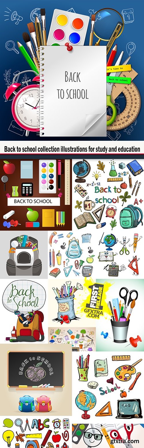 Back to school collection illustrations for study and education
