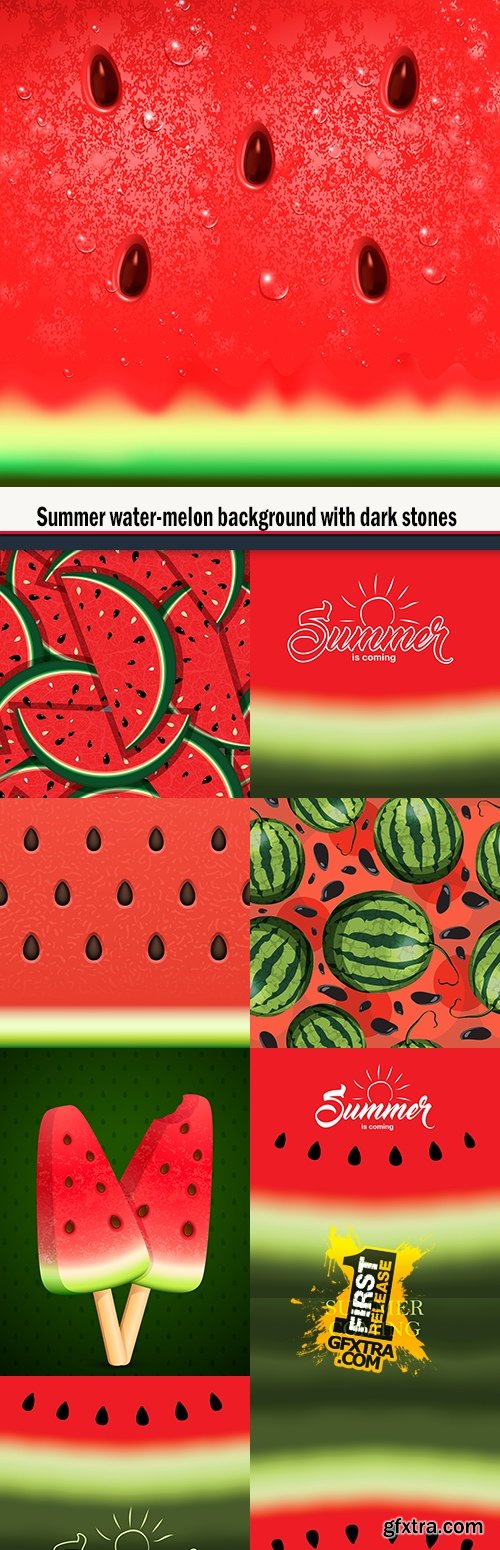 Summer water-melon background with dark stones