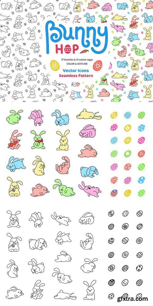 CM - Bunny Hop Icons And Seamless Pattern 1373147