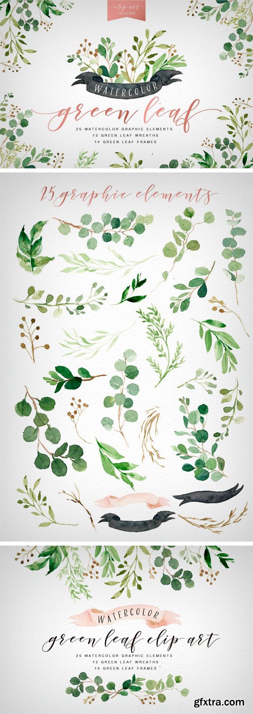 CM 1319084 - Watercolor Green Leaf Clip Art