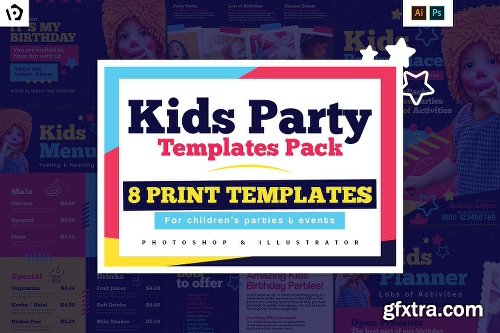 CreativeMarket Kid's Party Templates Pack 1194876