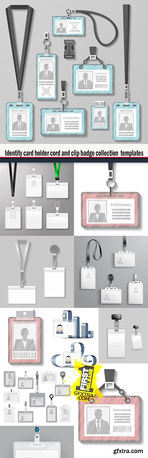 Identity card holder cord and clip badge collection  templates