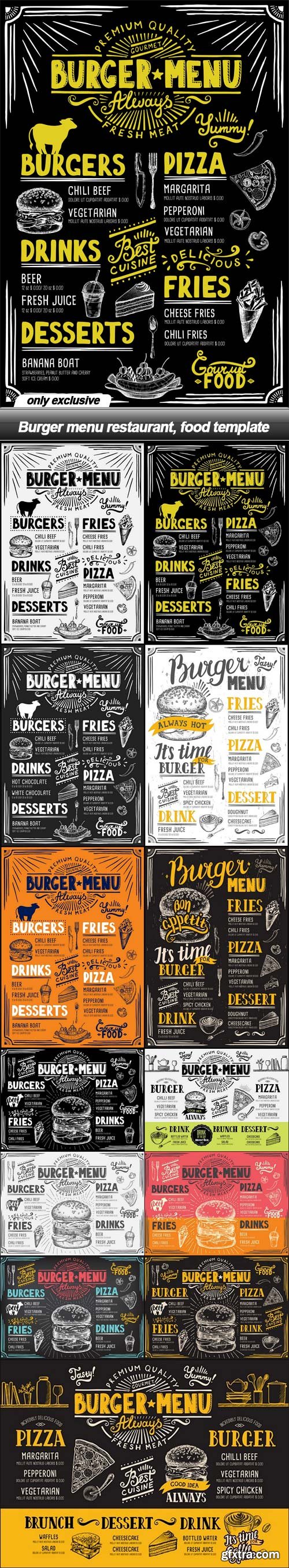 Burger menu restaurant, food template - 13 EPS