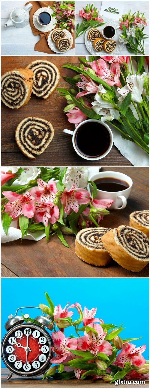 Bouquet of alstroemeria and breakfast 5X JPEG