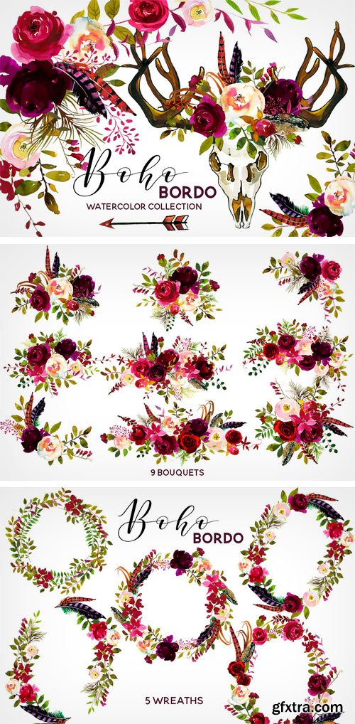 CM 1341159 - Boho Bordo Watercolor Flowers