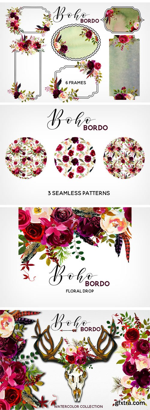 CM 1341159 - Boho Bordo Watercolor Flowers