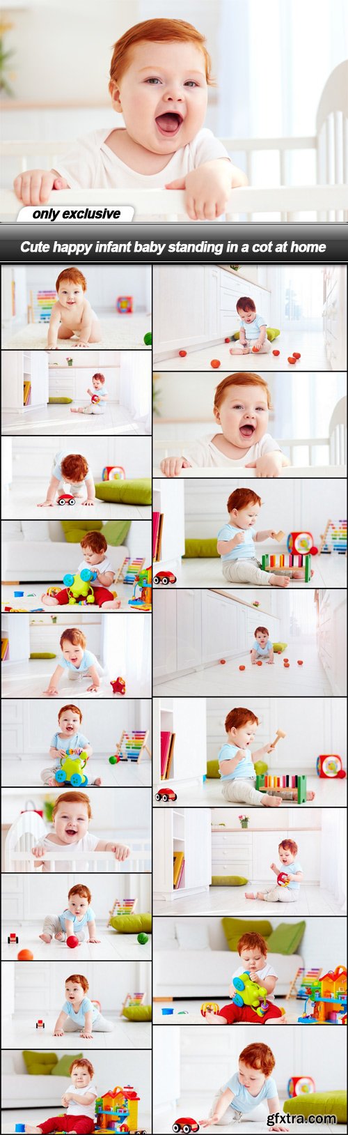 Cute happy infant baby standing in a cot at home - 18 UHQ JPEG