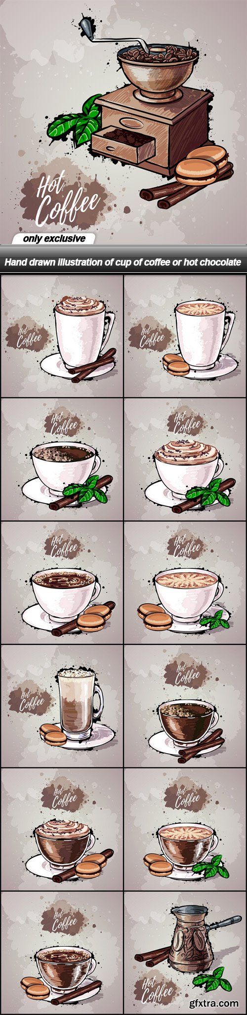 Hand drawn illustration of cup of coffee or hot chocolate - 13 EPS