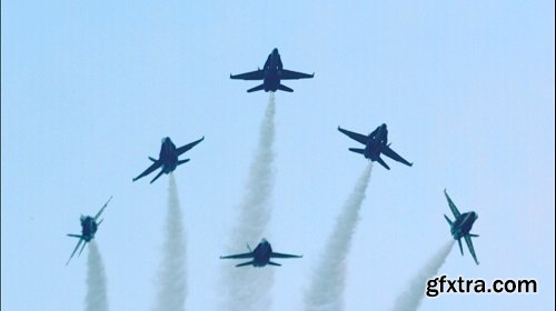 Blue angels breaking out of fleur de lis formation slow motion