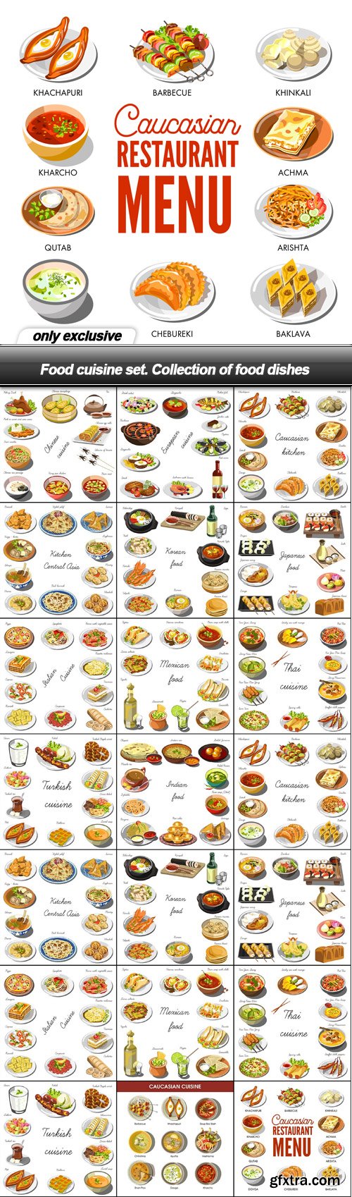 Food cuisine set. Collection of food dishes - 21 EPS