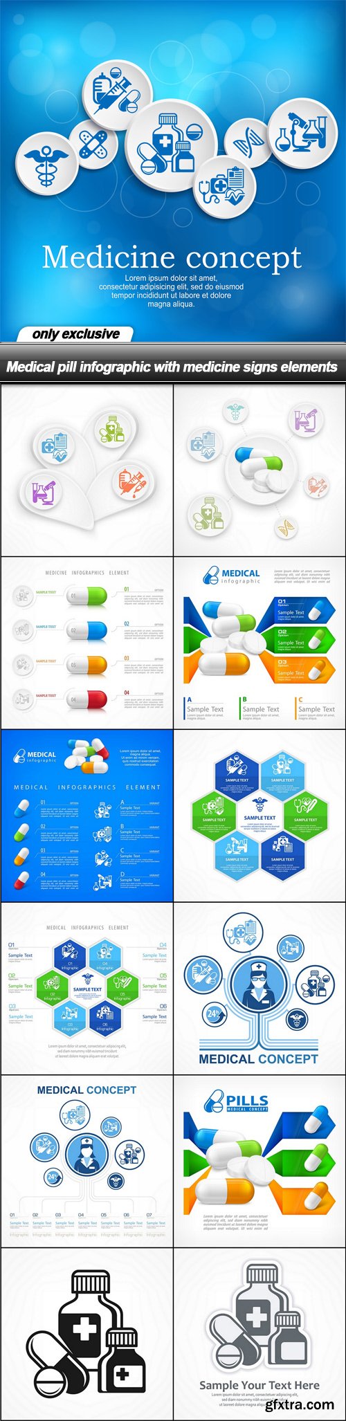 Medical pill infographic with medicine signs elements - 13 EPS