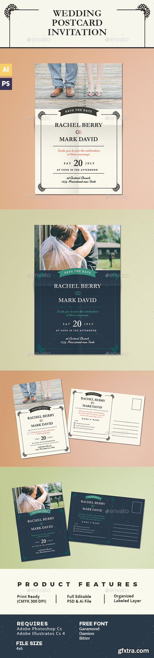GR - Elegant Wedding Postcard Invitation 15902160