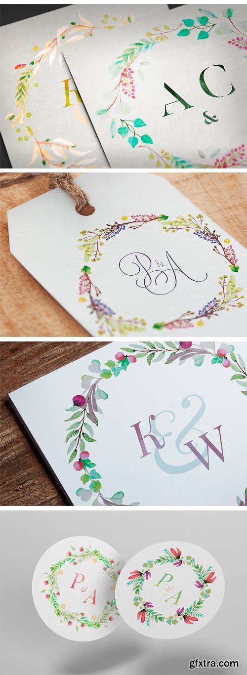 CM 1434907 - 8 Watercolor Wedding Monograms II