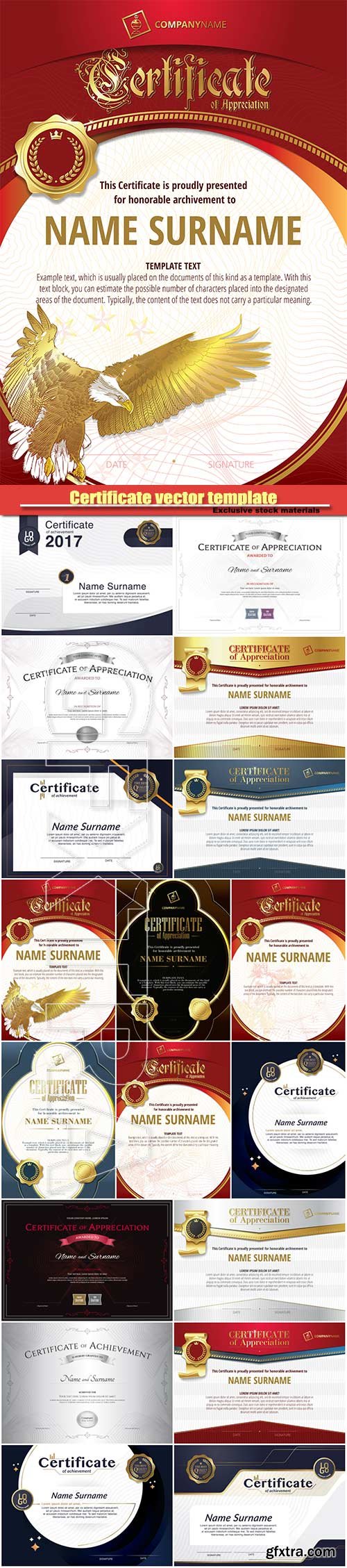 Certificate vector template with golden beige and dark round frame