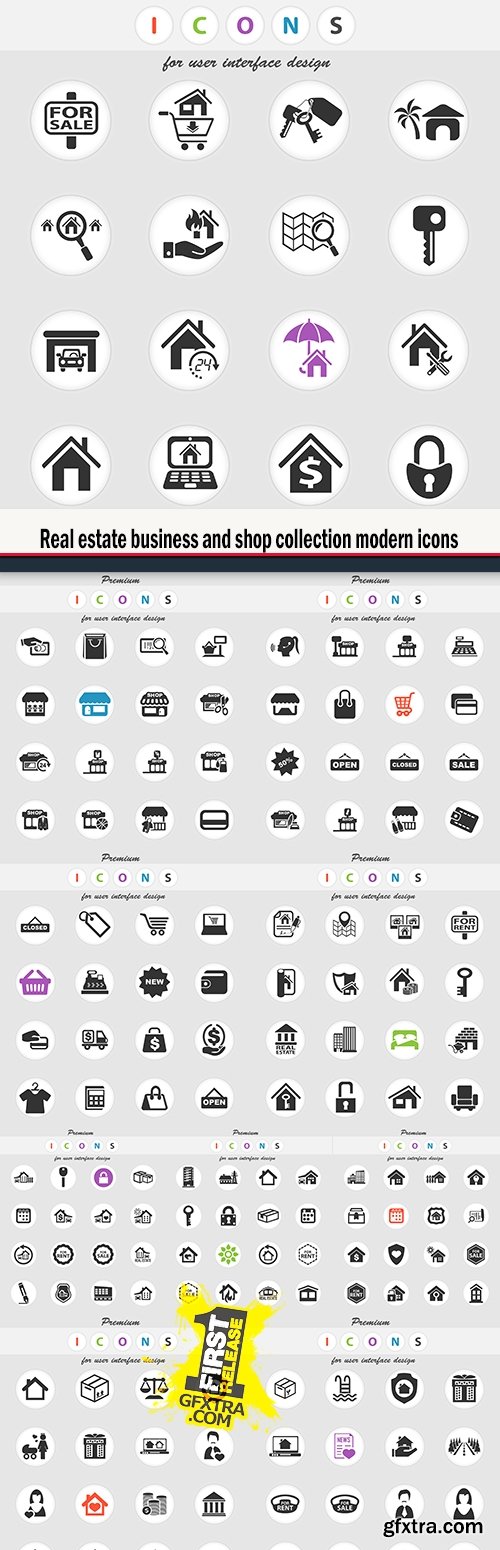 Real estate business and shop collection modern icons