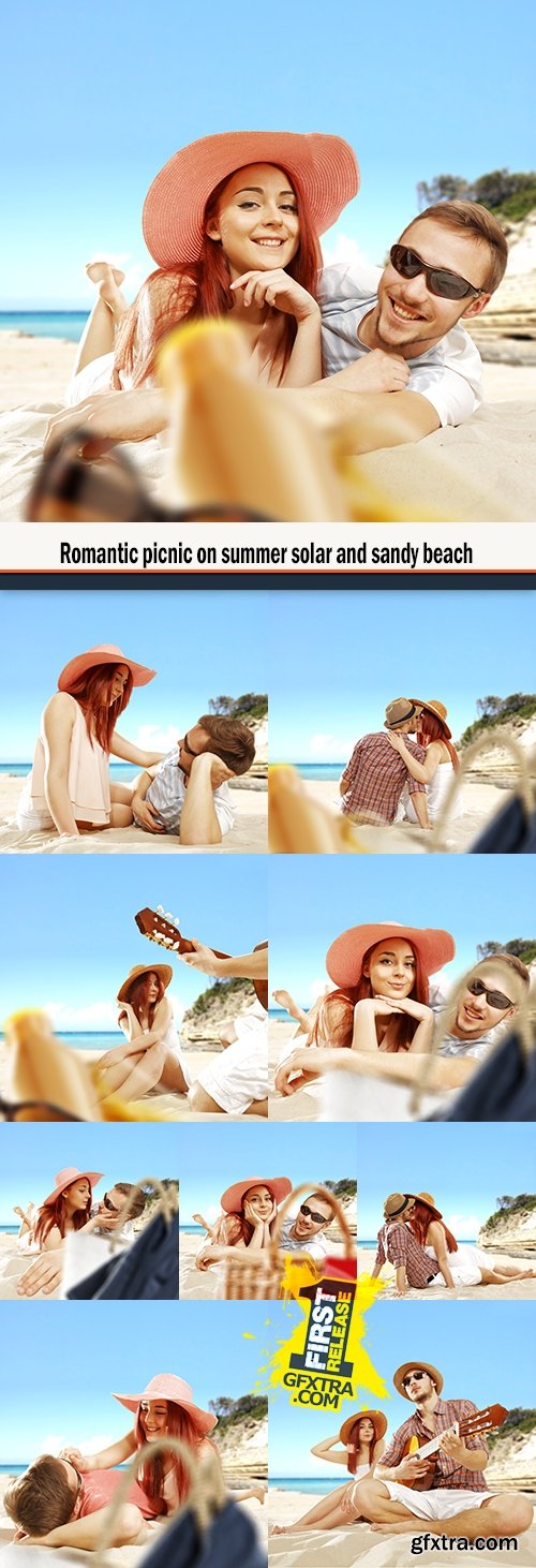 Romantic picnic on summer solar and sandy beach