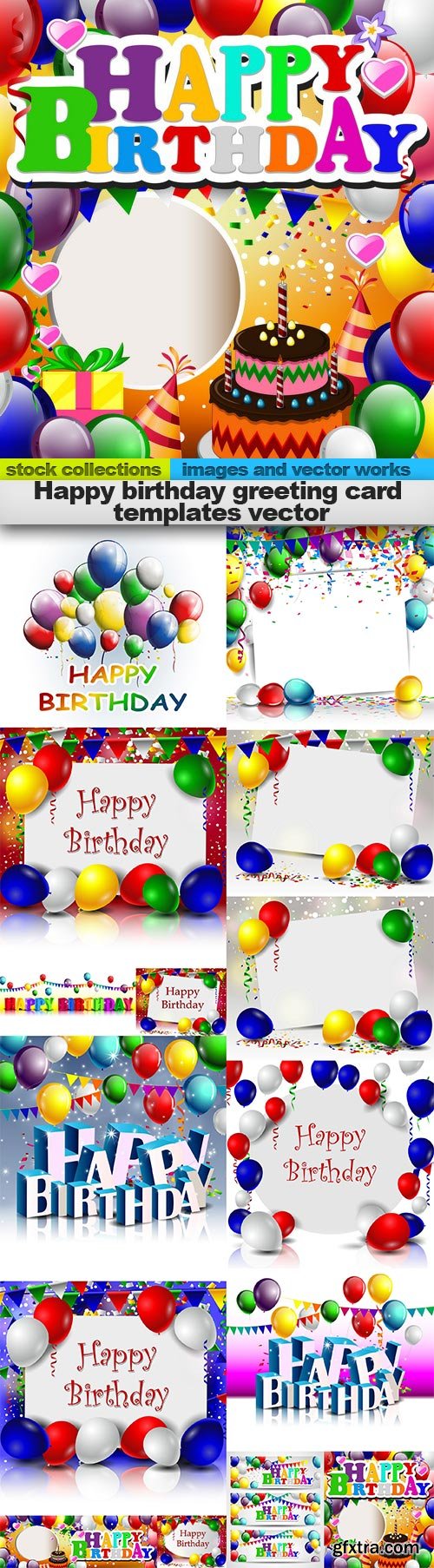 Happy birthday greeting card templates vector, 15 x EPS