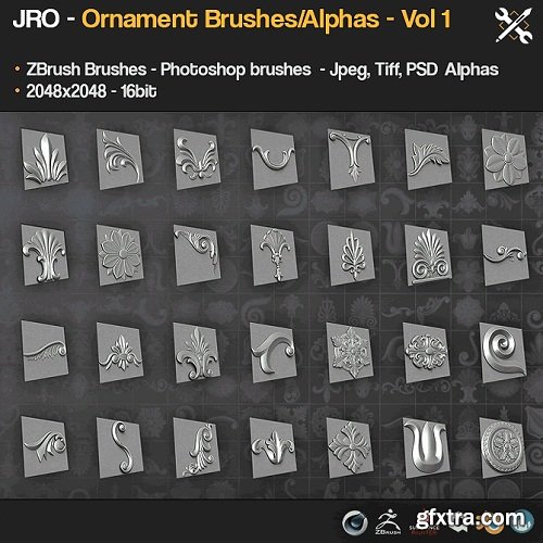 55 Ornament Brushes + alpha/height maps - Vol1