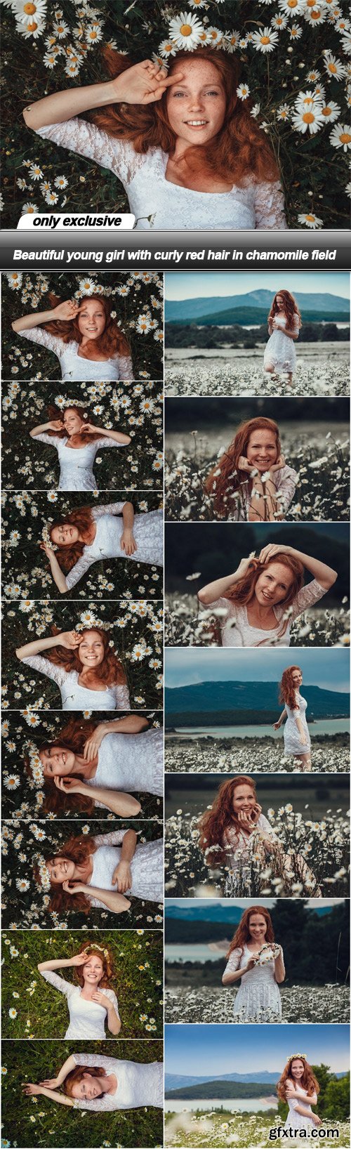 Beautiful young girl with curly red hair in chamomile field - 15 UHQ JPEG
