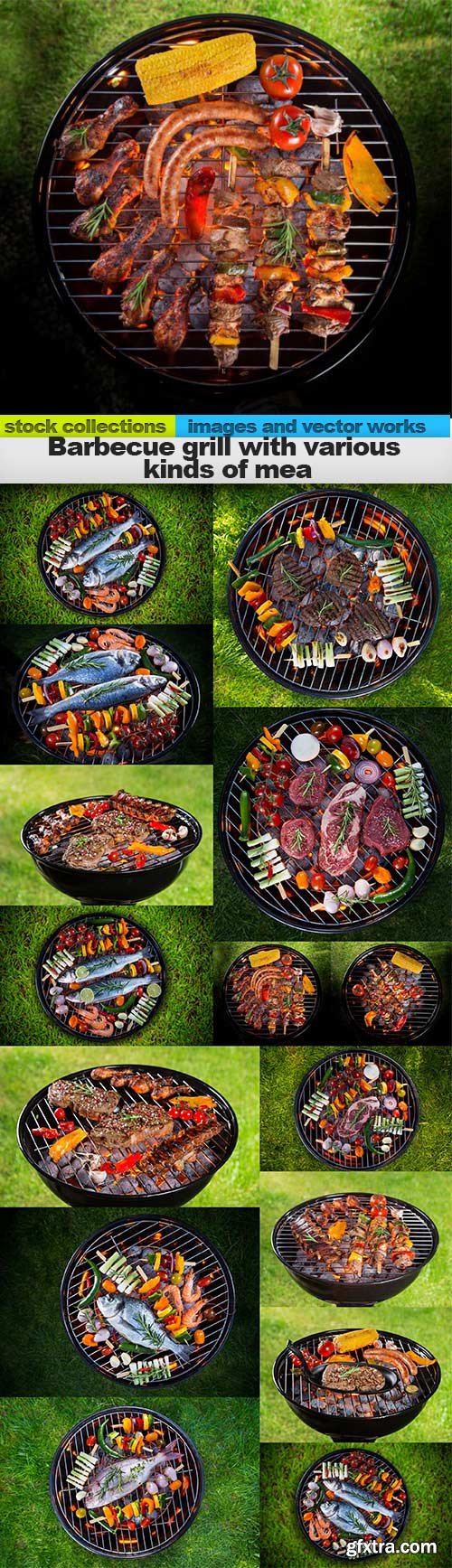 Barbecue grill with various kinds of mea, 15 x UHQ JPEG